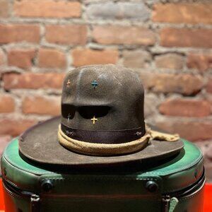 Nick Fouquet Distressed Fedora Chocolate Brown Raw Edge + Leather Case